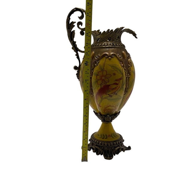 Antique Handpainted Porcelain Large Brass Footed Ewer - Picture 8 of 8